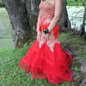 Red & Gold Mermaid Prom Dress